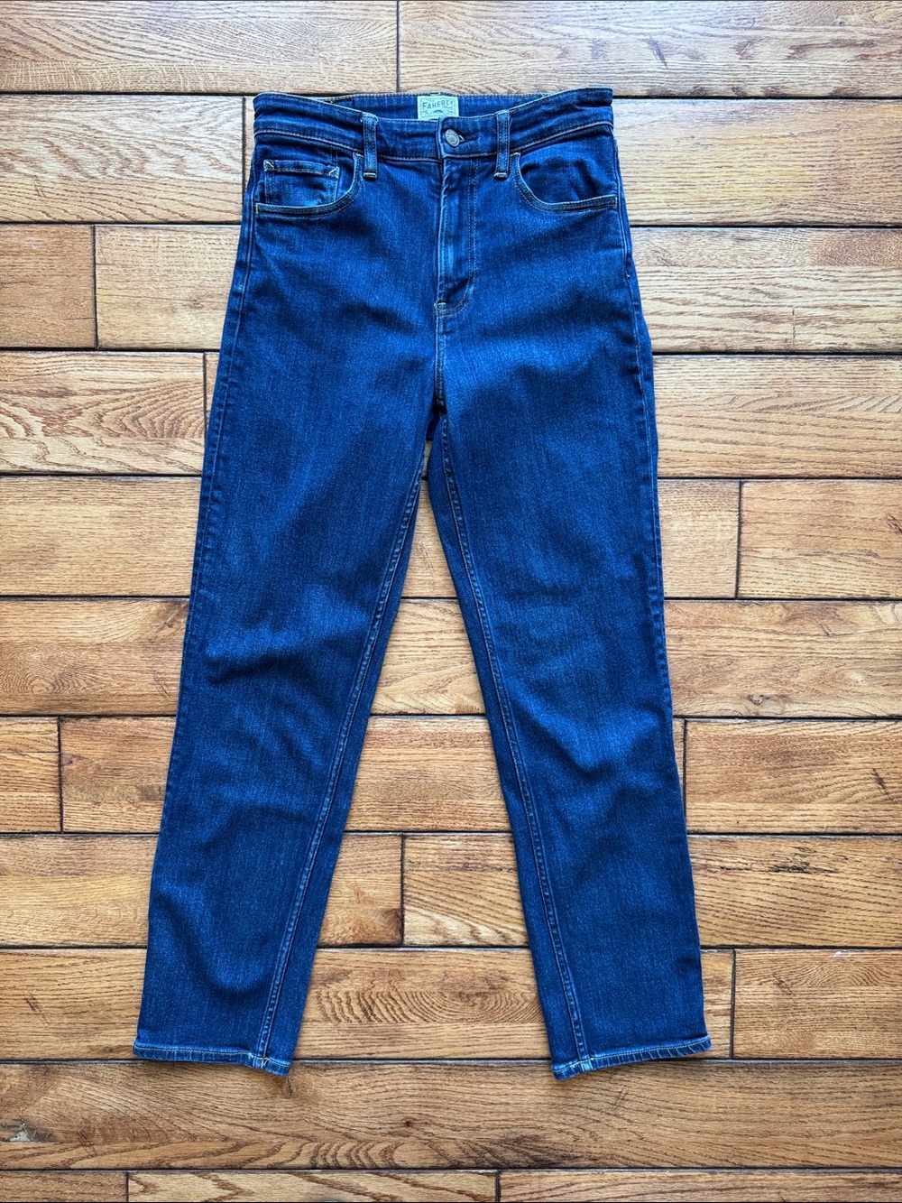 Faherty Women's Indigo Straight Leg Organic Cotton Jeans Sz 28 x 29 Dark Indigo